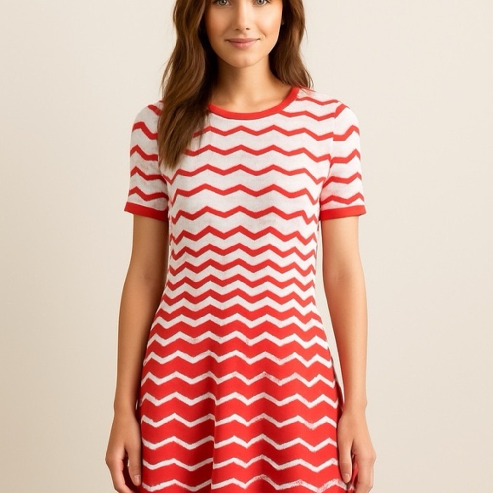 Trina Turk Red and White Chevron Knit Dress
